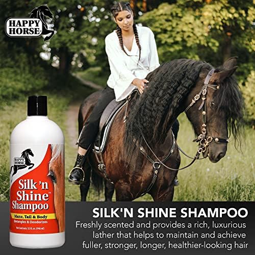 Happy Horse Shampoo, Silk 'n Shine joba, cauda e shampoo corporal para cabelos sedosos e gerenciáveis, 32oz