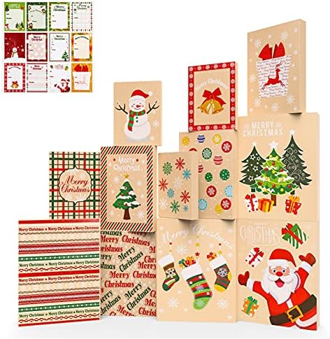 12pcs Christmas Shirt Boxes: Caixas de presente decorativas de kraft com tampas e adesivos para mantos de embrulho, suéter, camisas