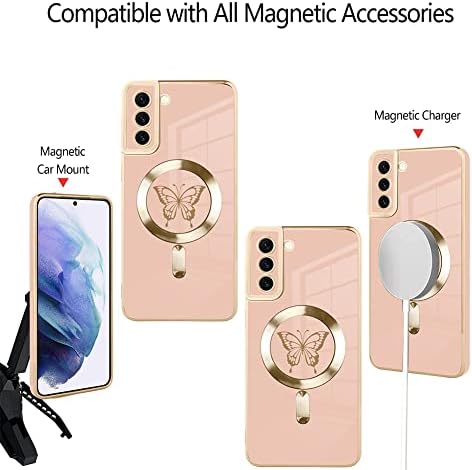 Caso magnético Fiyart para Samsung S21 Plus Compatível com carregamento sem fio Magsafe, capa de telefone de borboleta fofa com protetor