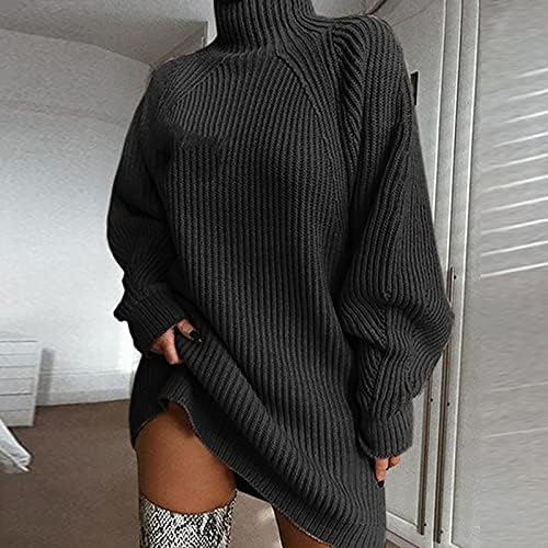 Vestido de suéter feminino mini vestido tricotado de comprimento de comprimento meio meio gurtleneck vestido de suéter