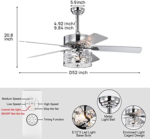 CUUCULIDAE 52 FArmões de teto com luzes, 5 lâminas de ventilador de madeira, ventilador moderno de teto com controle