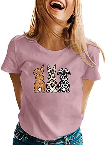Camisetas de tshirts de páscoa de cggmvcg para mulheres de manga curta coelho de coelho de coelho estampado na tripulação tees gráficos Tops de Páscoa para mulheres