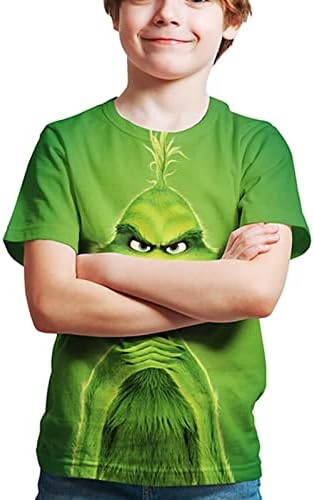 Camiseta infantil para crianças, manga curta engraçada de cabeça verde grande, para meninos e meninas