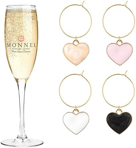 Monnel P545 Retorizado Little Love Hearts Charmos de vinho marcadores de vidro Tags para decorações de festa com bolsa de veludo-