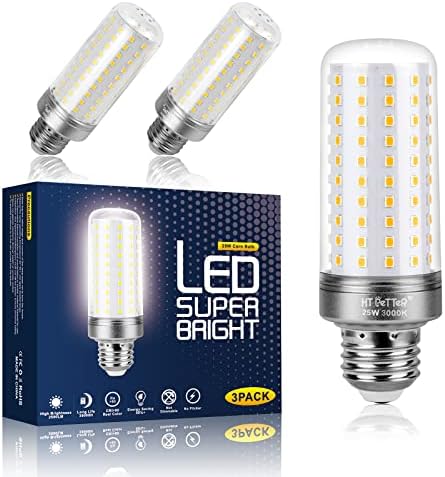 Bulbo de milho HT petter, lâmpada de LED de LED de 25W E26/E27, lâmpada de lustre/lâmpada de candelabros, 3000k Warm White, 2500 lúmens, equivalente a 200W-250W, lâmpada de parafuso Edison, não prejudicável, 3 pacote de 3