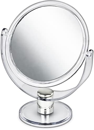 Decorrack espelho de ampliação de 2 lados, ampliação de 1x/2x, espelho de maquiagem de 6 polegadas, espelho de vaidade da mesa, transparente