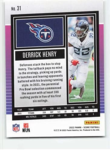 2022 Pontuação 31 Derrick Henry Tennessee Titans NFL Football Trading Card
