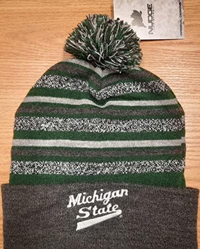 Michigan State University Winter Hat Beanie Pom com o logotipo da equipe de hóquei da MSU Spartans