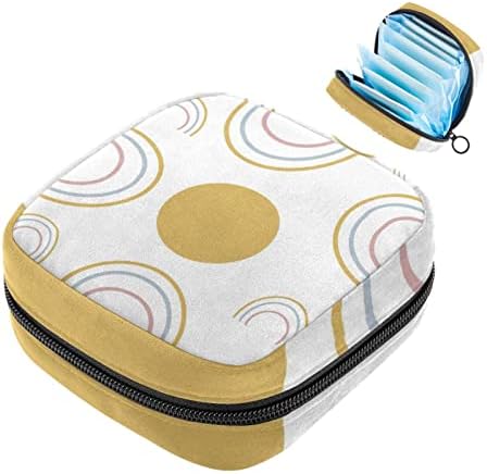 Bolsa de armazenamento de guardanapo sanitário de Oryuekan, bolsas de zíper menstrual reutilizável portátil, bolsa de armazenamento de tampões para mulheres meninas, arco -íris círculo de linha moderna