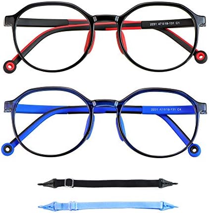 Lambbaa Blue Light Blocking Glasses for Kids 2 Pars Computer Glasses com proteção UV de corda para meninos meninas