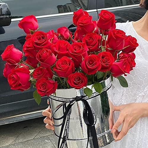 BBJ envolve caixas de flores redondas prateadas do espelho para arranjos vazios Caixa de papelão decorativo de cilindro floral