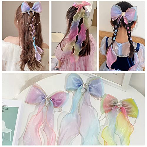 6 PCs Cabelo colorido de fita para meninas Big Rainbow Bows Hair Barrettes Princess Hair Bows com clipes de jacaré para