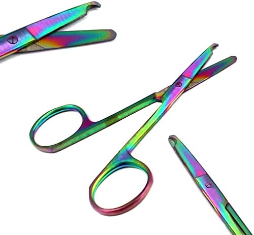 Scissors de ponto ODONTOMED2011 com revestimento de titânio com cor de arco -íris múltiplo - instrumentos - gancho delicado - aço inoxidável