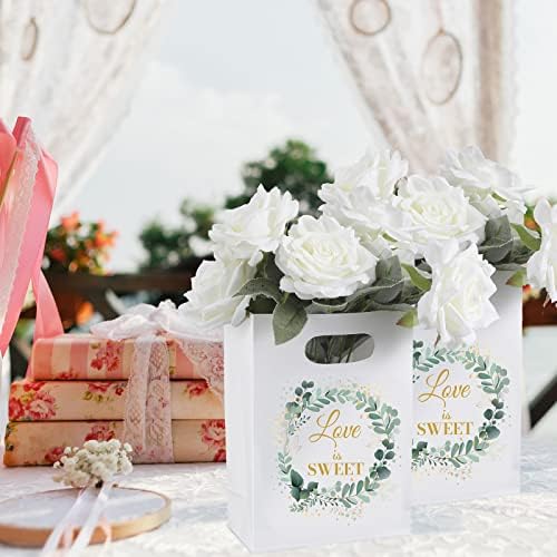 60 PCS Sacos de presente de casamento Eucalipto sacos de tratamento de festas de casamento sacos de papel com alças bolsas