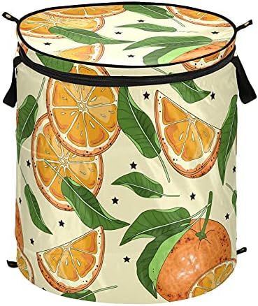Faturas de laranjas Propa de lavanderia com tampa de cesta de armazenamento dobrável Bolsa de lavanderia dobrável para camping piqueniques