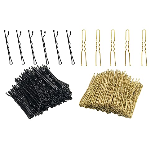 Golden U em forma de alfinetes de cabelo, alfinetes pretos de bobby, pinos de cabelo de pão peouwnes para mulheres com caixa de armazenamento