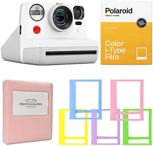 Câmera Polaroid Now I -Type - White + Polaroid Color I -Type Instant Film + Pink Álbum + Frames de Plástico - All Inclusive Bundle!