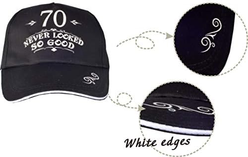 Presentes de 70º aniversário para homens, chapéu de 70 anos e galhetes, 70 nunca pareciam tão bonitos de beisebol e faixas,