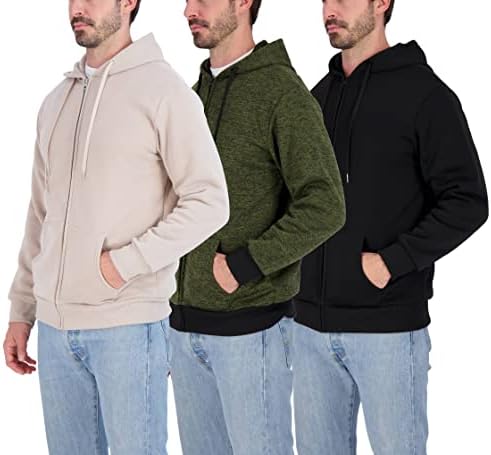 3 pacote: lã de lã masculina com capuz de zíper completo - jaqueta atlética de moletom