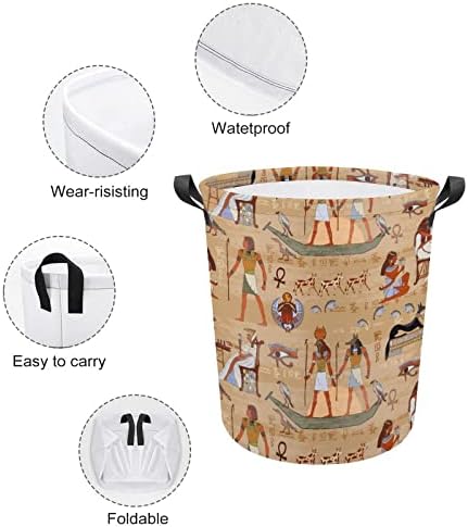 Hieróglifos egípcios e conto redondo para lavanderia cesto de roupa preenchida de lavanderia com cestas de roupas sujas com alças para lavar bolsa de armazenamento