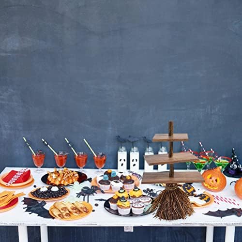 Halloween cupcake stand de 3 camadas de halloween broomstick lanche bolo stand de madeira, decoração de halloween cupcake