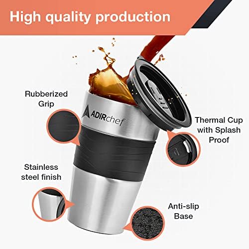 Adirchef Travel Coffee Caneca 15 oz - Tumbler de vácuo de aço inoxidável isolado BPA com tampa de slides à prova de derramamento para bebidas quentes/frias ótimas para uso externo, dirigindo, em casa ou no escritório