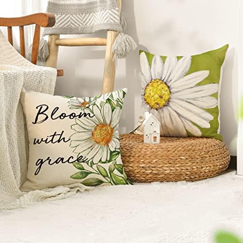 Avoin colorlife Hello Spring Daisy Bloom com Grace Throw Pillow Covers, 18 x 18 polegadas casas doces casas de almofada de flores para sofá de sofá de 4