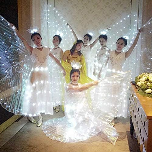 Sycooven Belly Dance liderou asas de anjo, asas de Ísis lideradas, asas de borboleta lideradas, asas de anjo brilho com bastão telescópico, barra de barriga de dança de barriga de palco de gestão desgaste de 360 ​​graus de performance de performance
