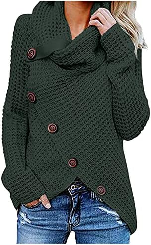 Sweater for Women Women Color Solid Color Button Pullover de manga comprida Coblo de pescoço Jumpista superior Top assalto de malha