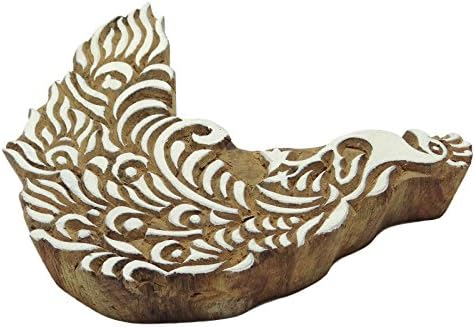 S2J Bloco decorativo de pavão sosca de madeira marrom indiana Bloco de impressão de madeira