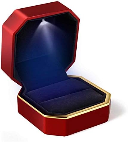 Caixa de anel de luxo de Aveseson, caixa de presente de jóias de anel de veludo quadrado com luz LED para casamento