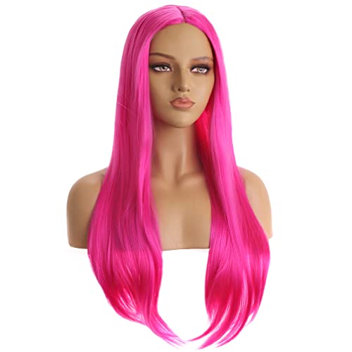 Beron 27 polegadas Pink quente peruca longa peruca direta Pink peruca média peruca longa peruca longa para a peruca de festa diária Incluir