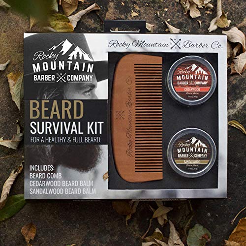 Conjunto de presentes de barba - kit de cuidados com barba all -in -one com barba de madeira/pente de cabelo e dois bálsamos de barba