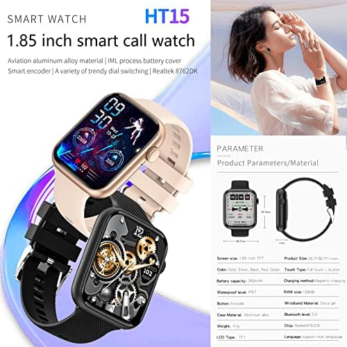 Tuanzi ht15 relógio inteligente de 1,85 polegada de saúde e fitness smartwatch com freqüência cardíaca com oxigênio de oxigênio remoto de câmera controle bluetooth chamada