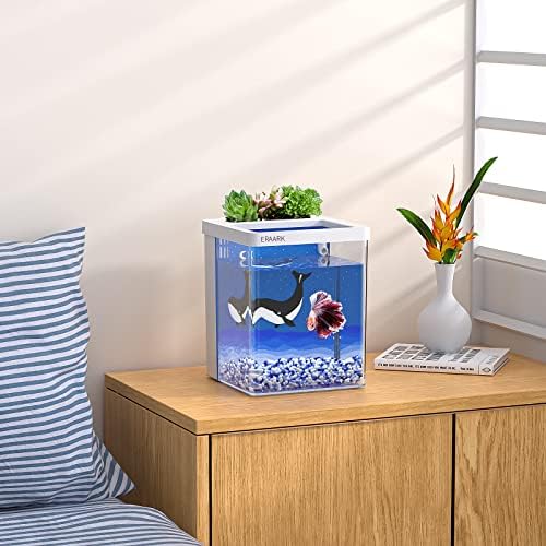 Kit de aquário inteligente da Eraark, 1,5 galão, a auto -limpeza do tanque de peixes, suporta Bluetooth, tanque de peixe com luz LED de filtro, areia decorativa, bomba de água, kits de partida do tanque de peixes, tigela de peixe