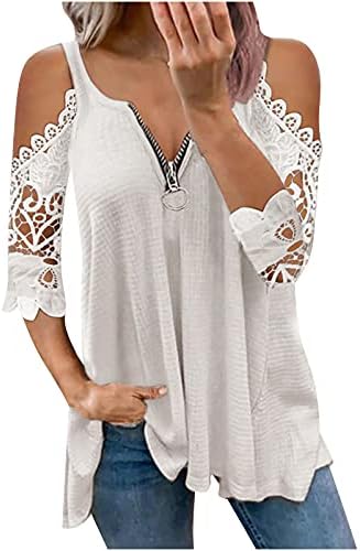 Mulheres Summer V pescoço camiseta Tops Trendy Casual Fit Fit Cold ombro Tees