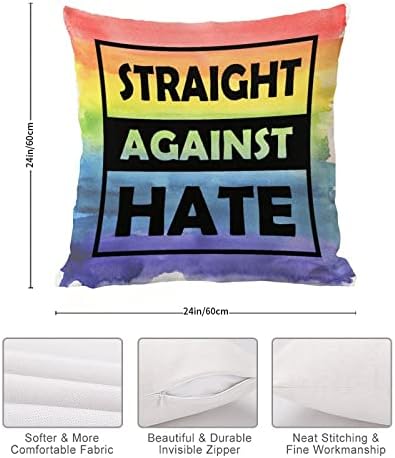 Contra contra o ódio Pillow Pillow Tampa de travesseiro de dia dos namorados LGBTQ Rainbow Gay Lesbian Pride Cushion Cover Decoriva Decoriva Decoriva Decoração de Casa para Sofá da sala de estar 24x24in