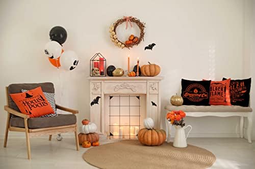 Capas de travesseiro de decoração de Halloween de Elepeach 18x18 Conjunto de 4 decorações de Halloween Hocus Pocus Farmhouse