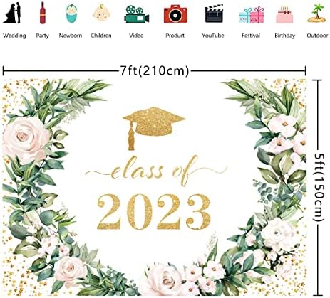 Wolada 7x5ft 2023 Festa de graduação fotografia pano de fundo Floral Graduação Flor Decoração de Decoração de Graduação Partem da