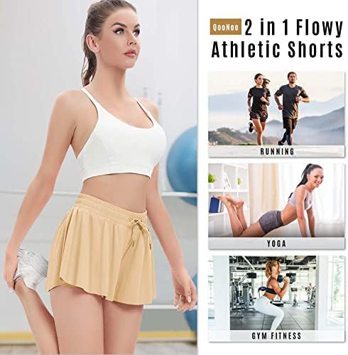 2 em 1 shorts atléticos fluidos para mulheres casuais que executam shorts atléticos Treino ativo shorts de ioga ativa com bolsos