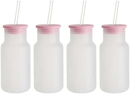 Pyd vida sublimação vidro em branco garrafa de água infantil 18 oz fosco com rosa silicone tampa transparente palha de palha de café copos copos de canecas
