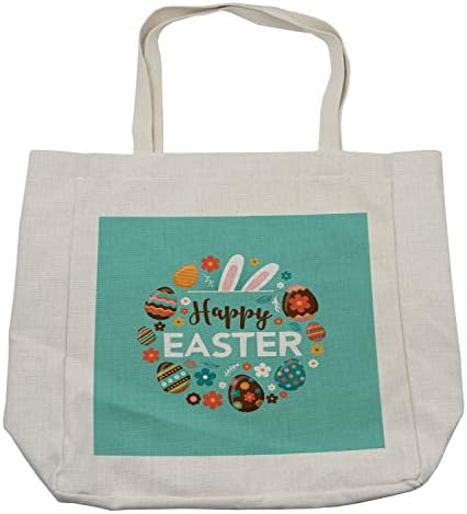 Bolsa de compras de Páscoa de Ambesonne, padrão de férias de primavera com ovos ornamentados florescendo flores de orelhas de coelho,