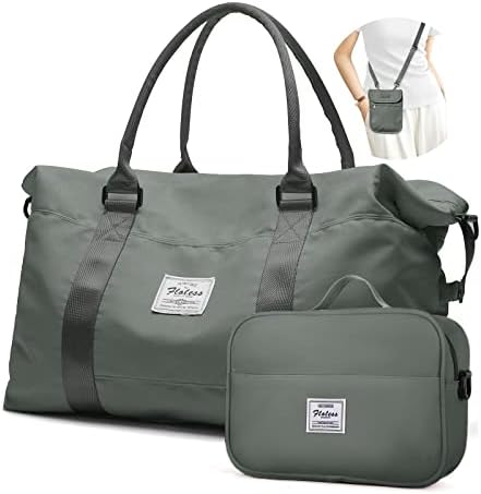 Viagem Bolsa de Duffel, bolsa de ginástica esportiva, bolsa de semana para mulheres para mulheres com bolsa de higiene pessoal e bolsa de crossbody small, verde azeitona