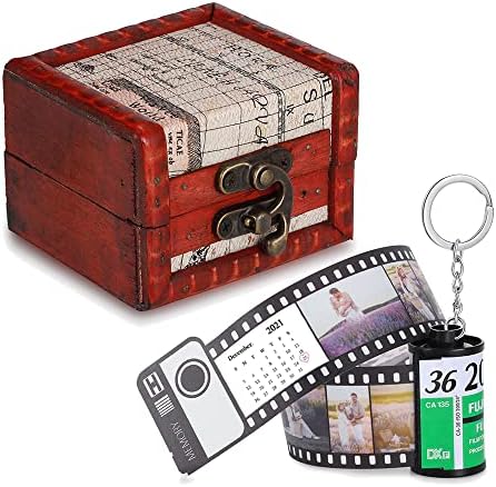 Câmera de memória personalizada Filme Roll Photo Keychain com 4-19 Fotos Calendário e Texto Gravado para Casal da Família
