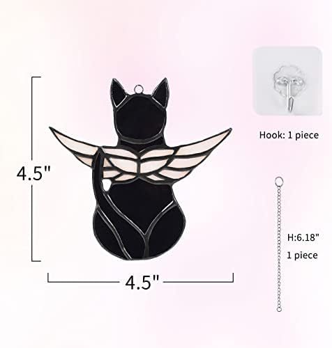 Presentes memoriais de gato de gato anjo Mojoursa, anjo de vidro de gato anjo pendurado, ornamento de sun -suncatcher de gato preto para amantes de gatos, perda de gato de simpatia, lembranças de lembrança de gatos para mulheres