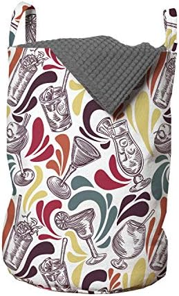 Bolsa de lavanderia retrô de Ambesonne, coquetéis coloridos vintage Motivos de esboço de salpicos de festas em fundo simples, cesto