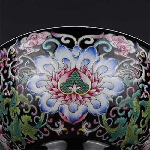Gretd Bowl Black esmalte o lotus emaranhado tigela antiga de porcelana antiga de porcelana antiga ornamentos chineses