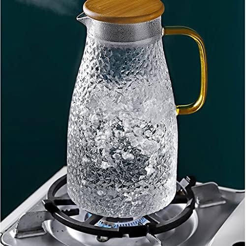 Jarro de vidro 2L com tampa para chá gelado quente/fria e suco druque presente, a máquina de lavar louça pode ser aquecida/refrigerada