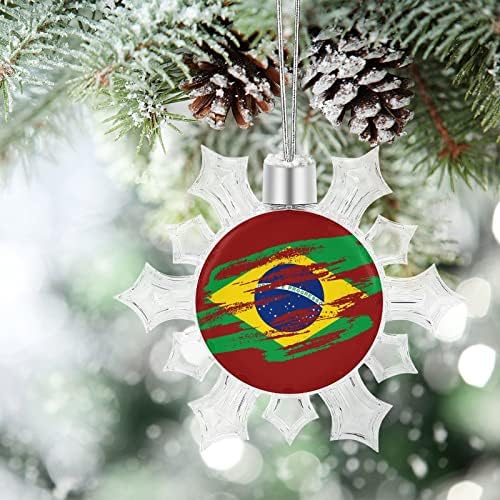 Bandeira brasileira da bandeira brasileira Árvore de neve encanta de floco de neve Ornamentos de floco de neve pendurados decorações de floco de neve com cabos para árvore de natal