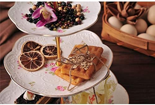 Bandeja de bolo de 2 camadas de cerâmica suporte de comércio padrão de fruta de fruta de fruta cupcake de cerâmica para bolos